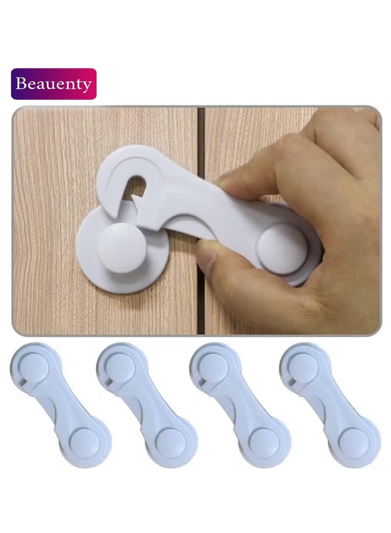 Beauenty Cabinet Door Locks for Baby Proofing and Child Safety, 4 Pack Childproof Cabinet Locks with Adhesive for Drawer Cupboards Fridge Closet and Pantry, Child Proof Latch for Protecting Kids (White-4PCS) - Image 1